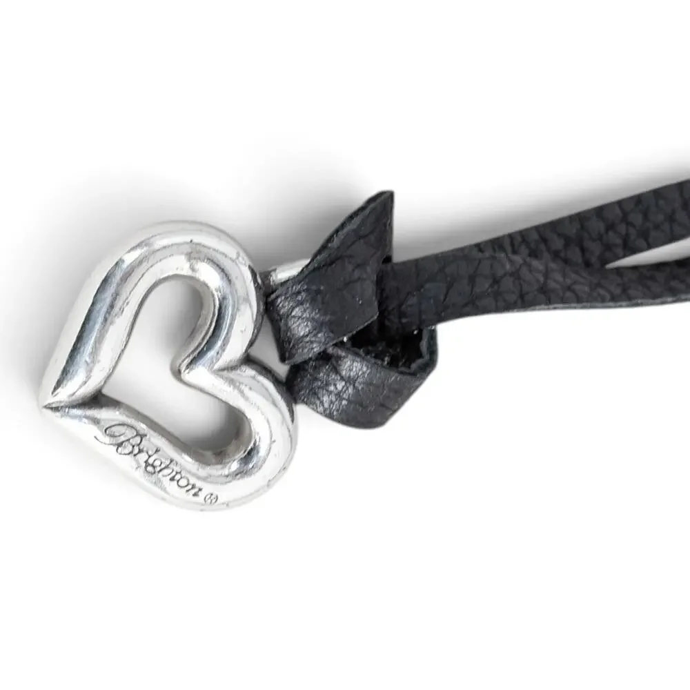 Brighton Silver Heart Key Fob Purse Charm Black Leather Strap 8